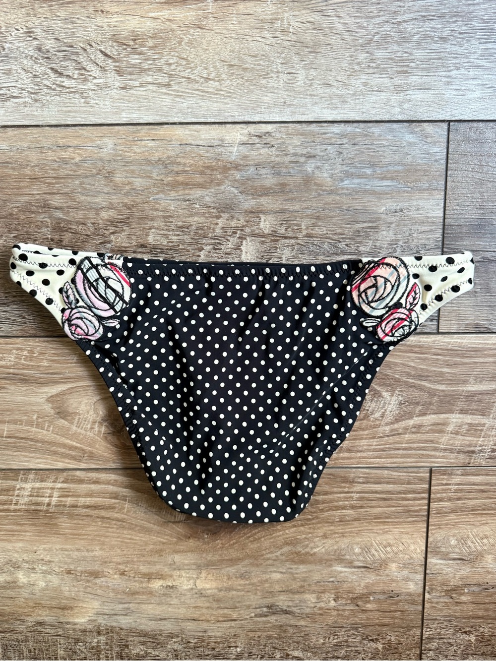 Betsey Johnson Black Polka Dot Bikini Bottom with Pink Trim - Picture 3 of 5
